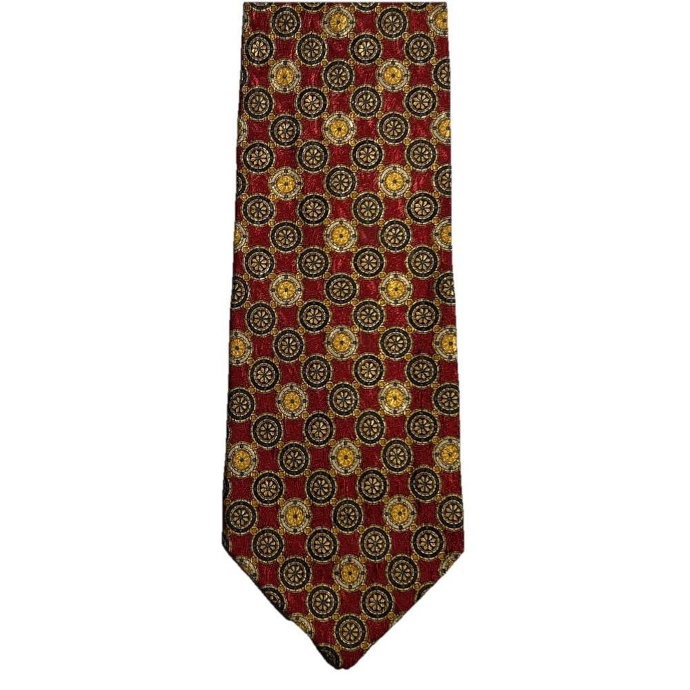 Vintage Valentino Red Gold Floral‎ Print Tie 100% Silk Hand Made in Italy